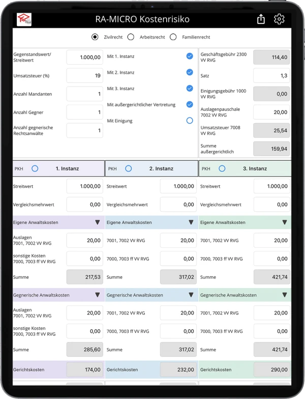 Prozesskosten berechnen auf dem Tablet