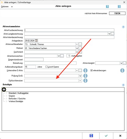 RA-MICRO Exklusivbenutzer für eine Akte eintragen