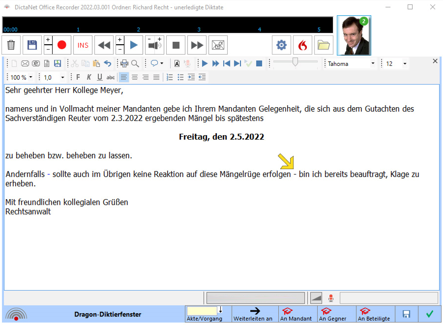 DictaNet Spracherkennung mit dem Dragon-Diktierfenster (DictaPad)