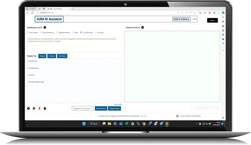 Jura KI Assistent auf Laptop